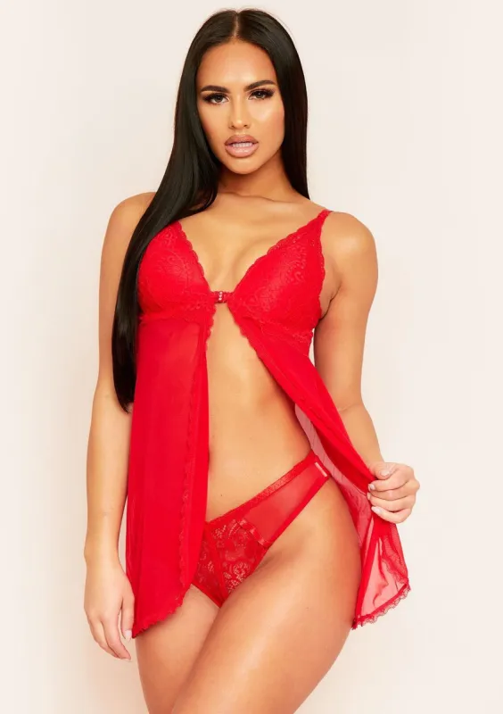 Kim Red Babydoll Lace Lingerie Set sold by Missy Empire