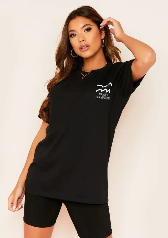 Marisol Black Aquarius Horoscope T-Shirt sold by Missy Empire