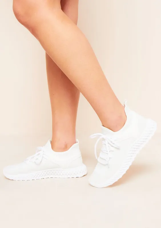 Rina White Knitted Sport Trainers made by Missy Empire