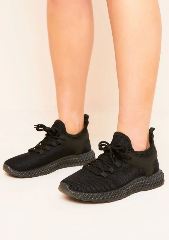 Rina Black Knitted Sport Trainers made by Missy Empire