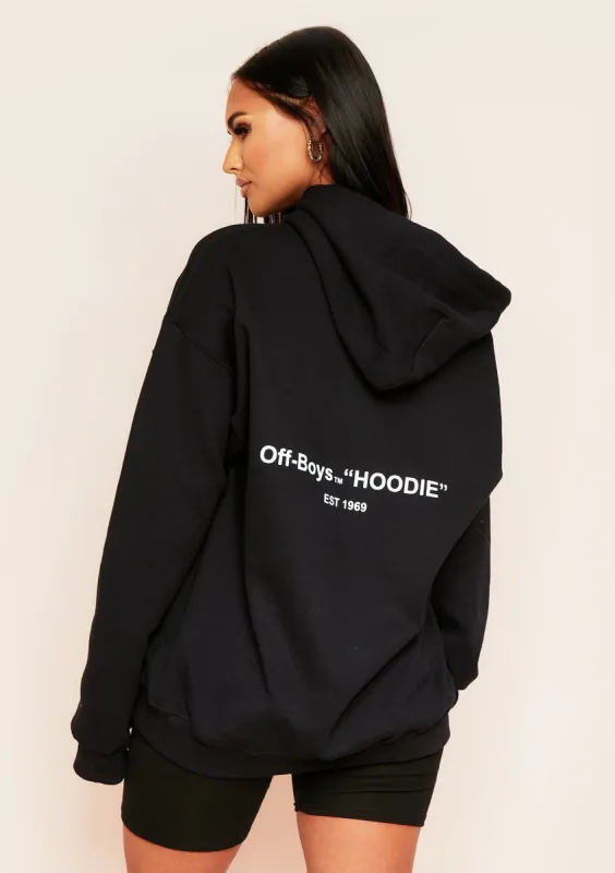 Rachele Black Oversized Off-Boys Slogan Hoodie sold by Missy Empire