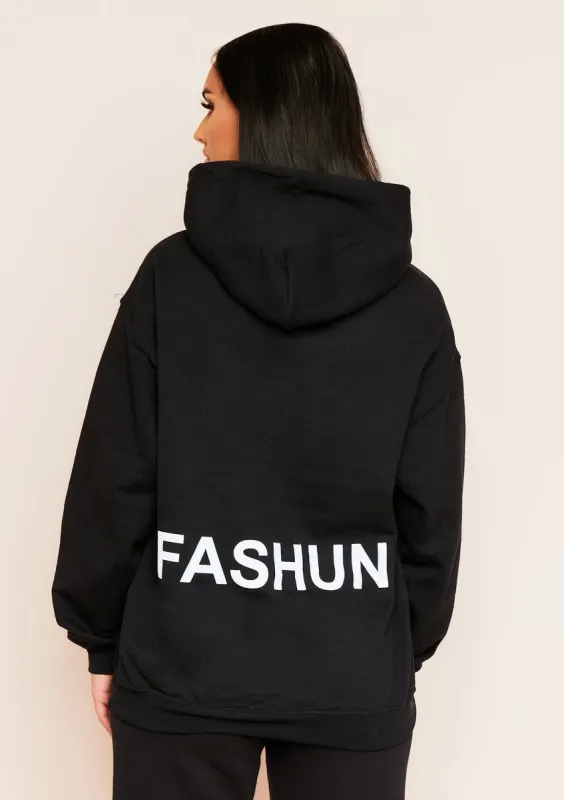 Nara Black Fashun Slogan Oversized Hoodie sold by Missy Empire