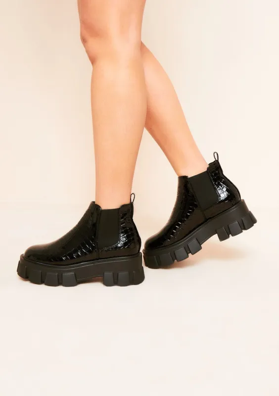Kimmy Black Croc PU Chelsea Ankle Boots made by Missy Empire