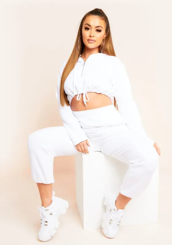 Hira White Zip Drawstring Cropped Hoodie sold by Missy Empire