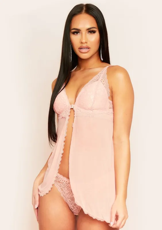 Kim Pink Babydoll Lace Lingerie Set sold by Missy Empire
