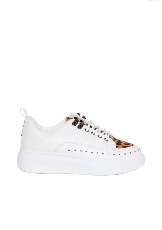 Adison White Leopard Print Detail Trainers sold by Missy Empire