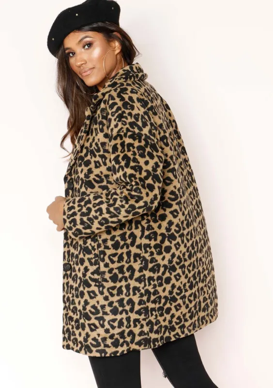 Katrina Leopard Print Boyfriend Coat sold by Missy Empire