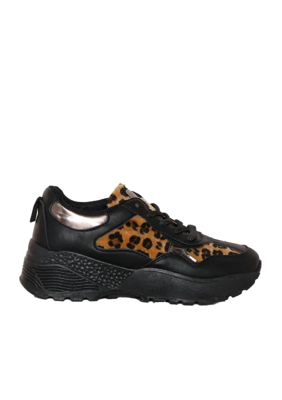Zora Black Leopard Print Chunky Trainers sold by Missy Empire