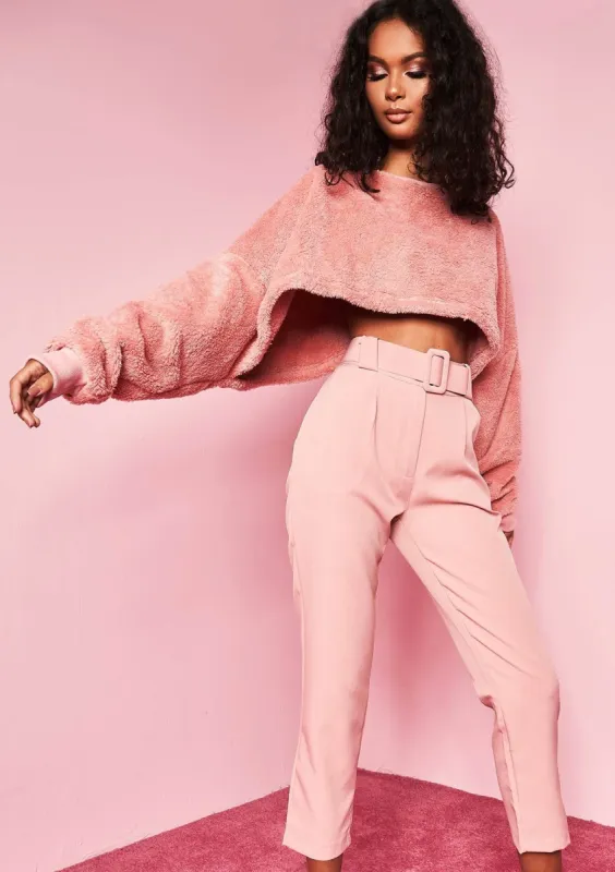 Ivy Pink Belted High Waist Trousers sold by Missy Empire