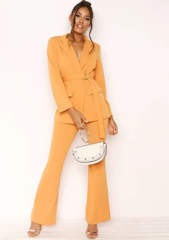Andrea Mustard High Waist Flare Trousers sold by Missy Empire