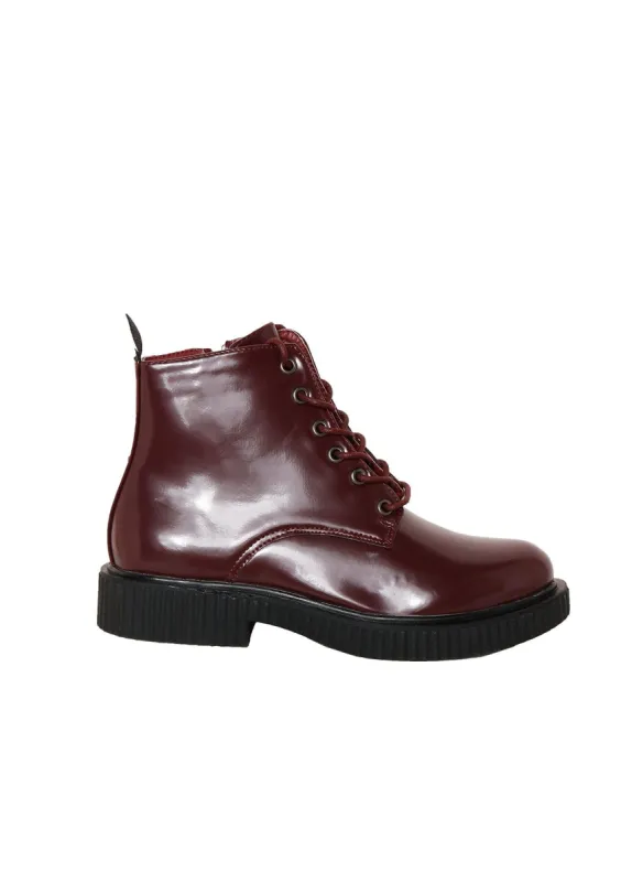 Zaheera Wine Lace Up Boots made by Missy Empire