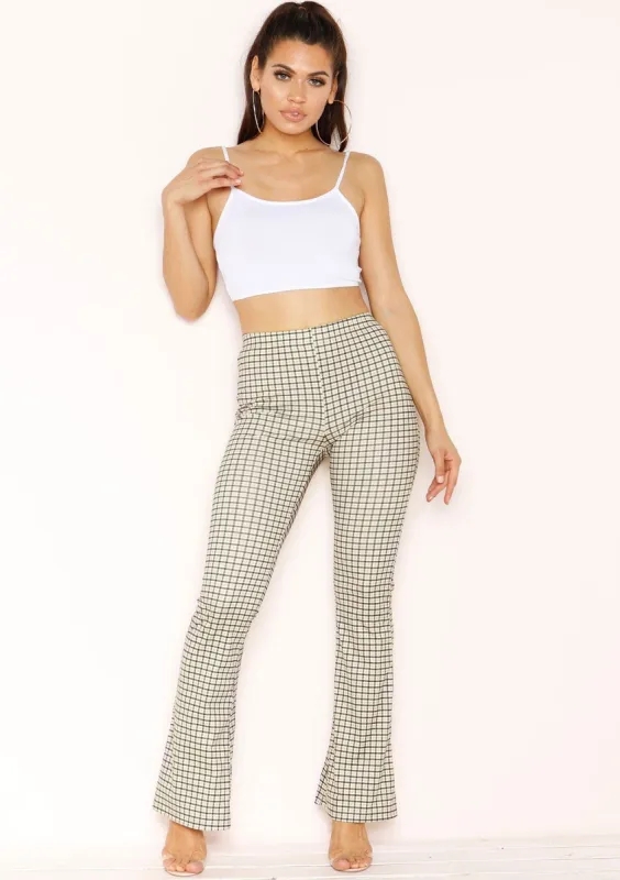 Gaia Beige Checked Skinny Flare Trousers sold by Missy Empire