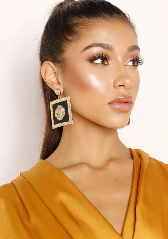 Fleur Gold Lion Square Earrings made by Missy Empire