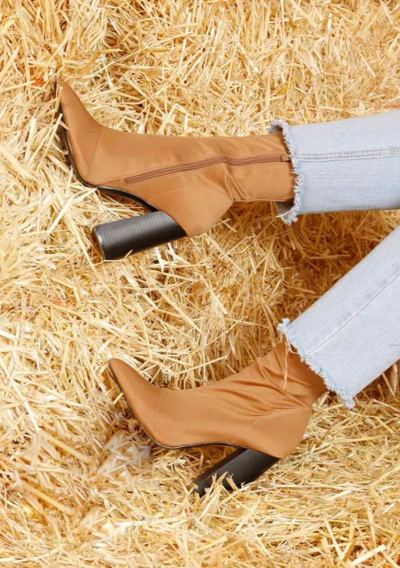 Ella Camel Block Sock Boots sold by Missy Empire