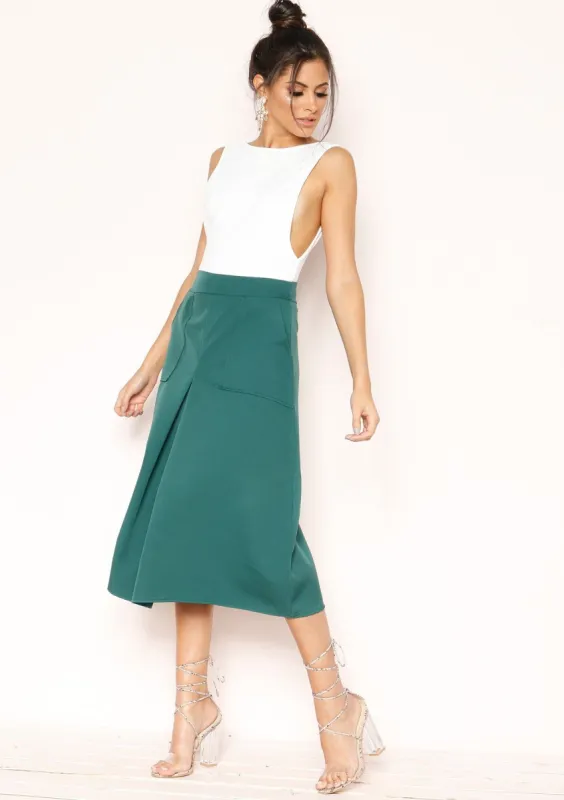 Claire Emerald Green Midi Skirt sold by Missy Empire
