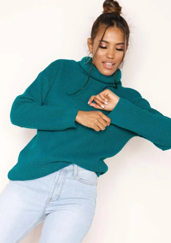 Harper Jade Green Knit Roll Neck Jumper sold by Missy Empire