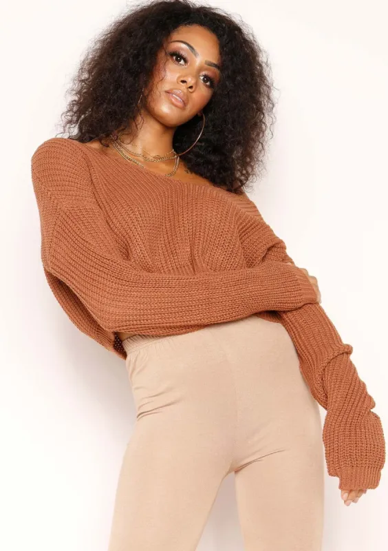 Kaye Brown Knit Cropped Jumper sold by Missy Empire