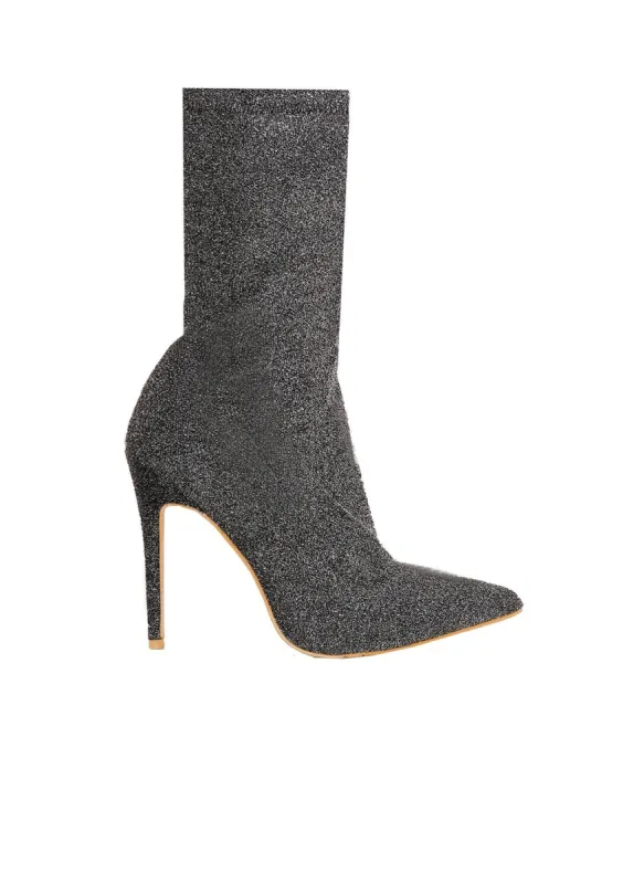Jemma Silver Glitter Stiletto Sock Boots sold by Missy Empire