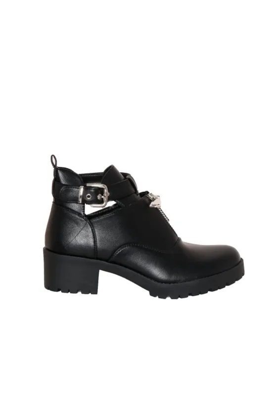 Aggie Black Faux Leather Zip Cut Out Boots made by Missy Empire