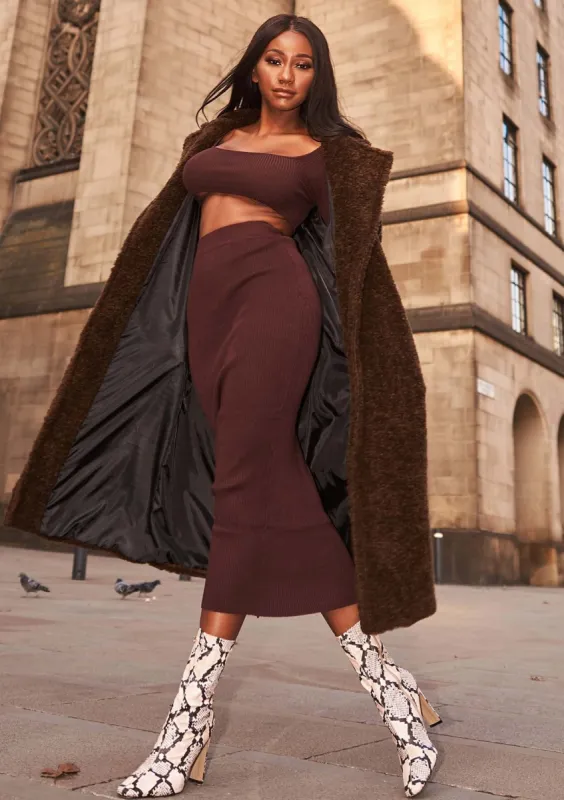 Cami Chocolate Knit Ribbed Co-ord Set sold by Missy Empire