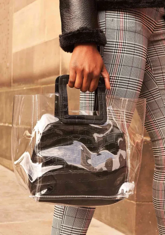 Maisie Black Perspex Faux Leather Square Bag made by Missy Empire