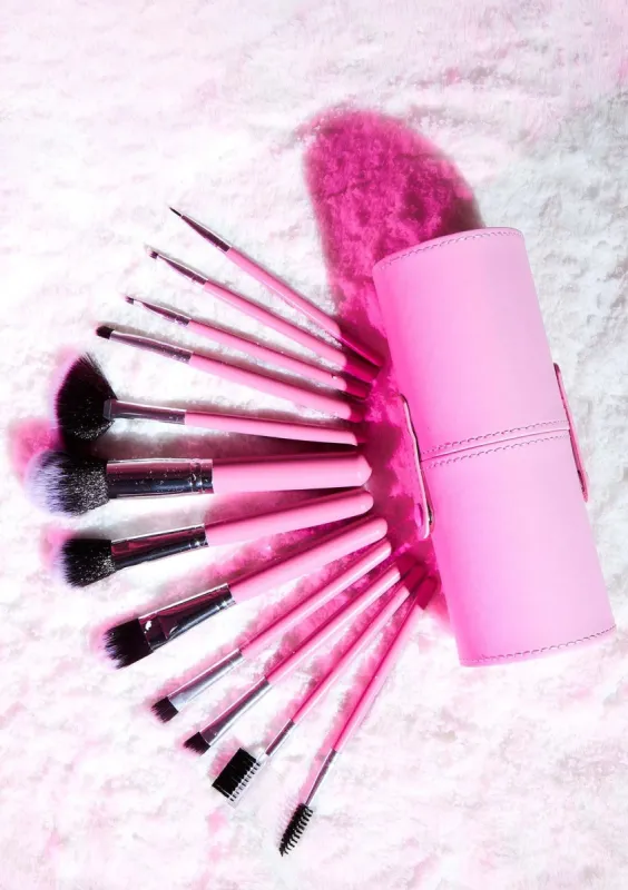 Mollie Pink Makeup Brush Set with Case sold by Missy Empire