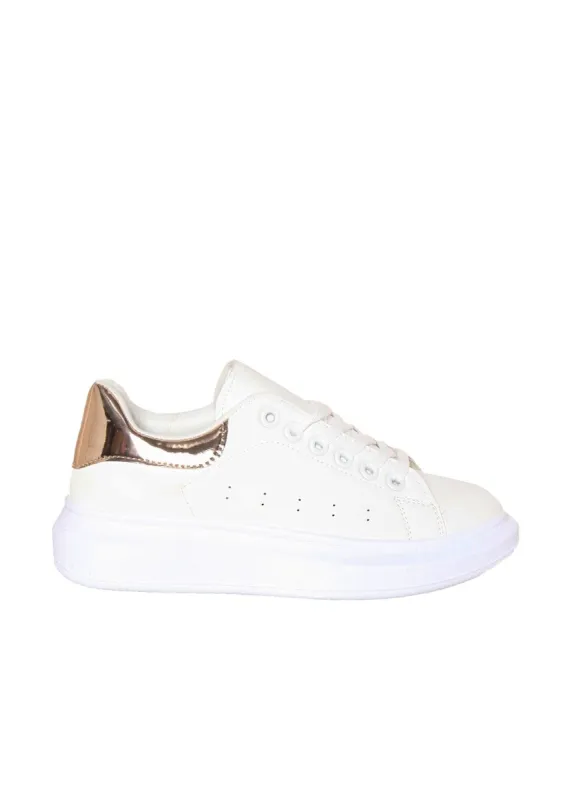 Megan White Rose Gold Faux Leather Chunky Trainers sold by Missy Empire