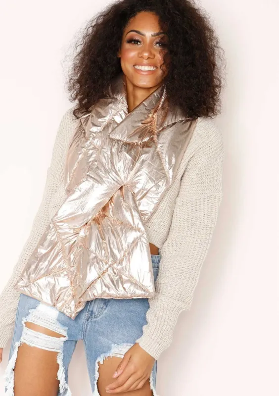 Tatiana Rose Gold Shiny Quilted Scarf made by Missy Empire