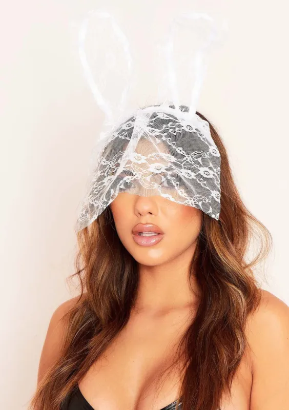 Carmen White Lace Bunny Ears Veil Headband sold by Missy Empire