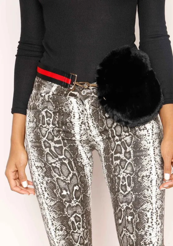 Chelsea Black Red Faux Fur Circle Bum Bag sold by Missy Empire