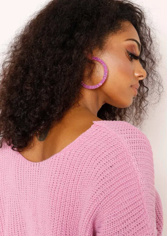 Orla Pink Glitter Hoop Earrings sold by Missy Empire