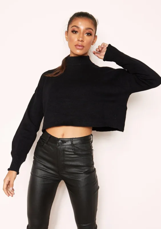 Betsy Black High Neck Cropped Jumper sold by Missy Empire