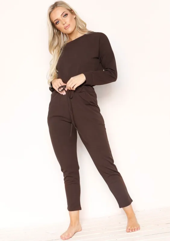 Julie Chocolate Jumper Loungewear Set sold by Missy Empire