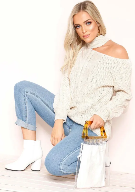 Sindy Cream Cut Out Chunky Knit Jumper sold by Missy Empire