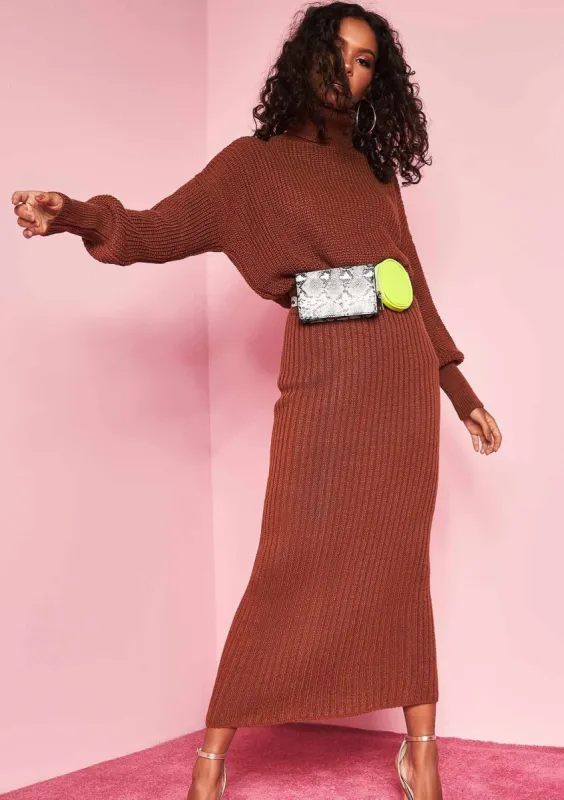 Vicki Rust Knit Jumper Midi Co-ord Set sold by Missy Empire