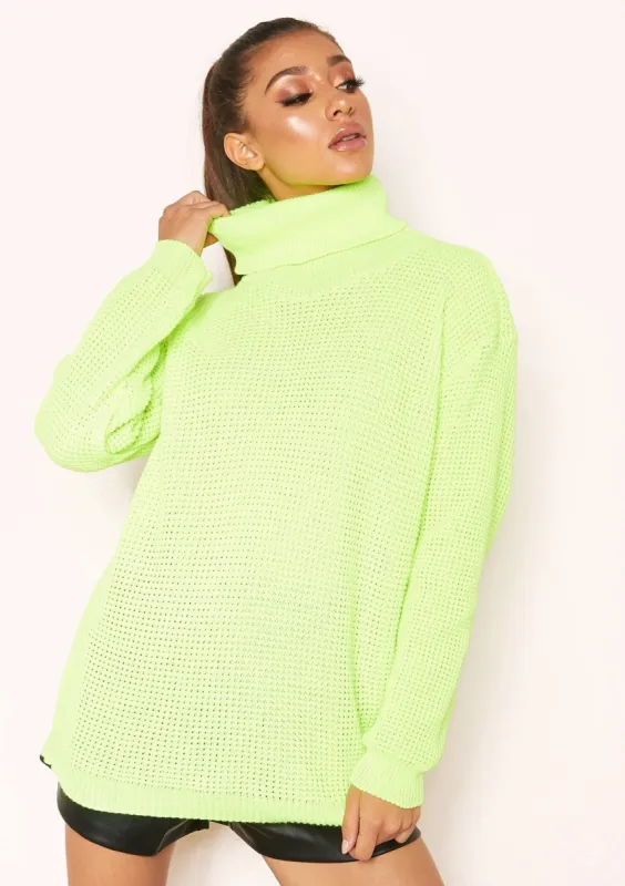 Harper Neon Yellow Knit Roll Neck Jumper sold by Missy Empire