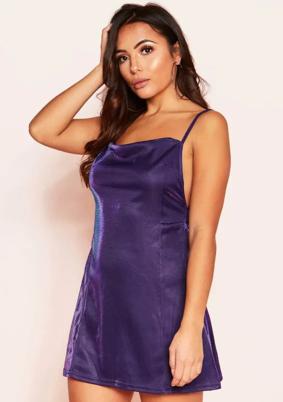 Hena Purple Metallic Square Mini Dress sold by Missy Empire