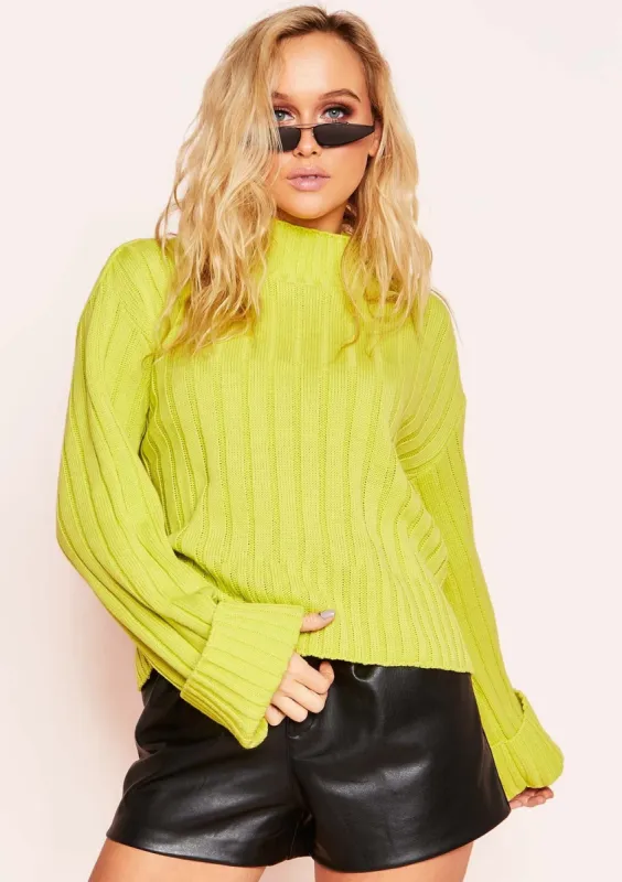 Arlene Lime Green Knit High Neck Jumper sold by Missy Empire