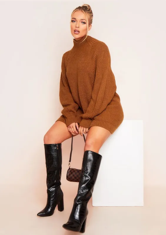 Amie Brown Chunky Knit Jumper Dress sold by Missy Empire