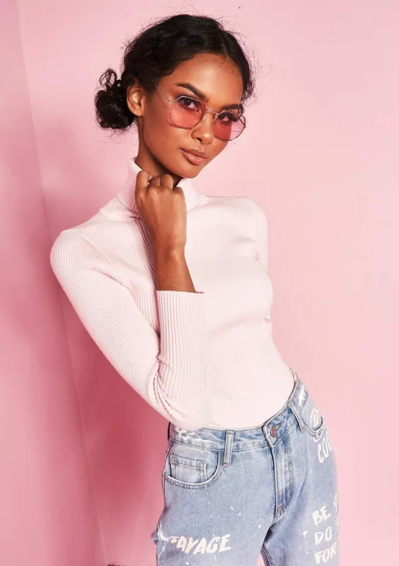 Tena Baby Pink Knit Ribbed Roll Neck Jumper sold by Missy Empire