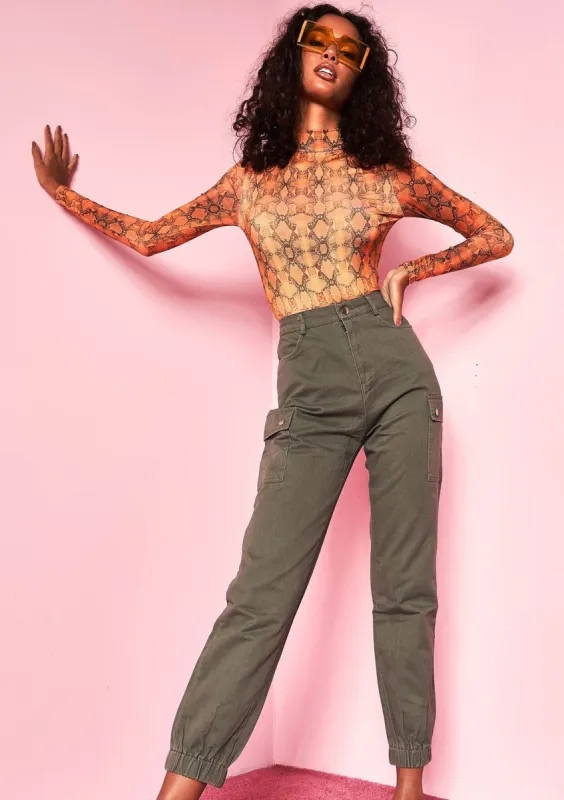 Kira Khaki Pocket Cargo Trousers sold by Missy Empire