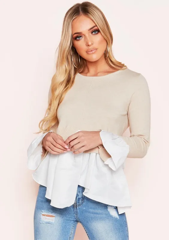 Zuniara Beige Layered Look Jumper Shirt sold by Missy Empire