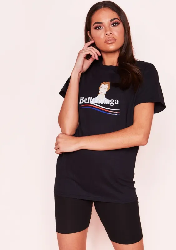 Dede Black Belle Graphic Slogan T-Shirt made by Missy Empire