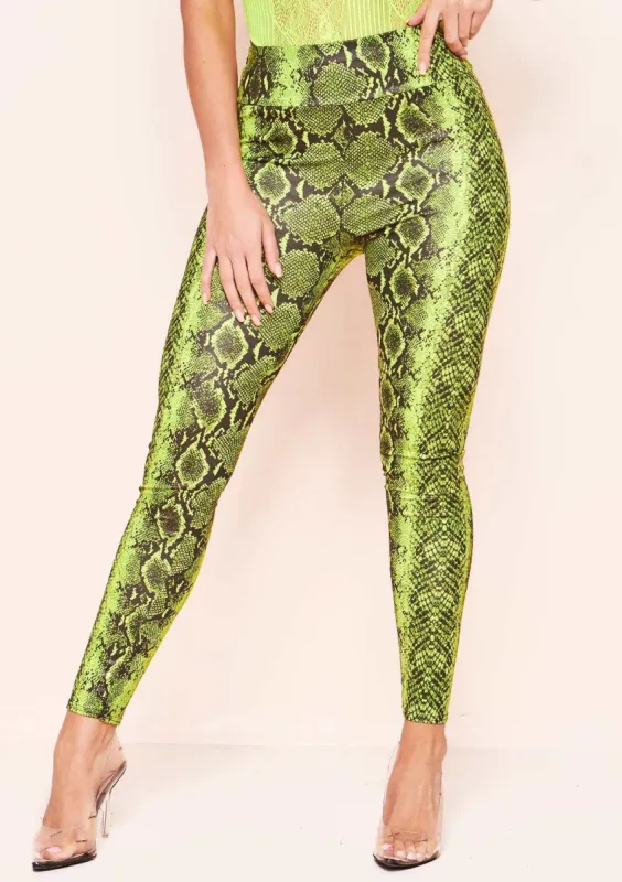 Zelma Green Snake Print Leggings sold by Missy Empire