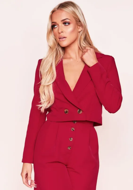 Tera Red Button Cropped Blazer made by Missy Empire
