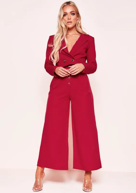 Meri Red Button Wide Leg Culottes sold by Missy Empire