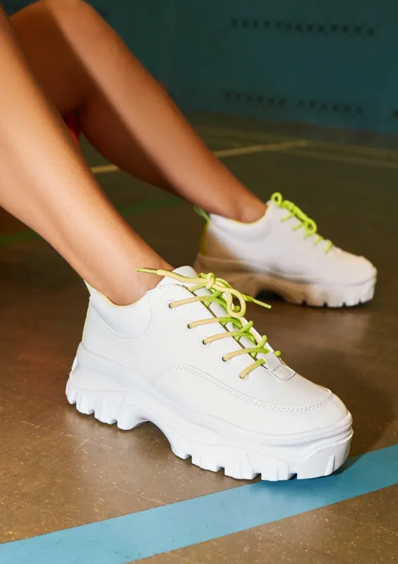 Patti White Neon Yellow Lace Chunky Trainers sold by Missy Empire