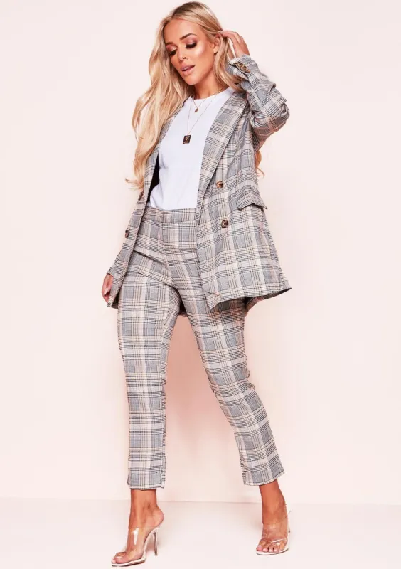 Claire Camel Check Print Cigarette Trousers sold by Missy Empire