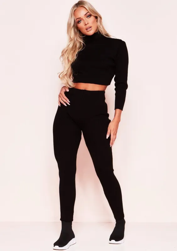 Nelly Black Ribbed Roll Neck Loungewear Set sold by Missy Empire