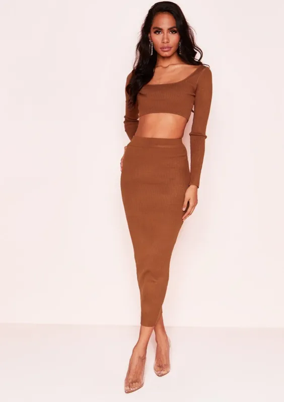 Cami Camel Knit Ribbed Co-ord Set sold by Missy Empire
